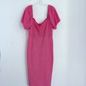 Betsey Johnson polka dot print blouson short sleeve stretch pin up dress sz 14